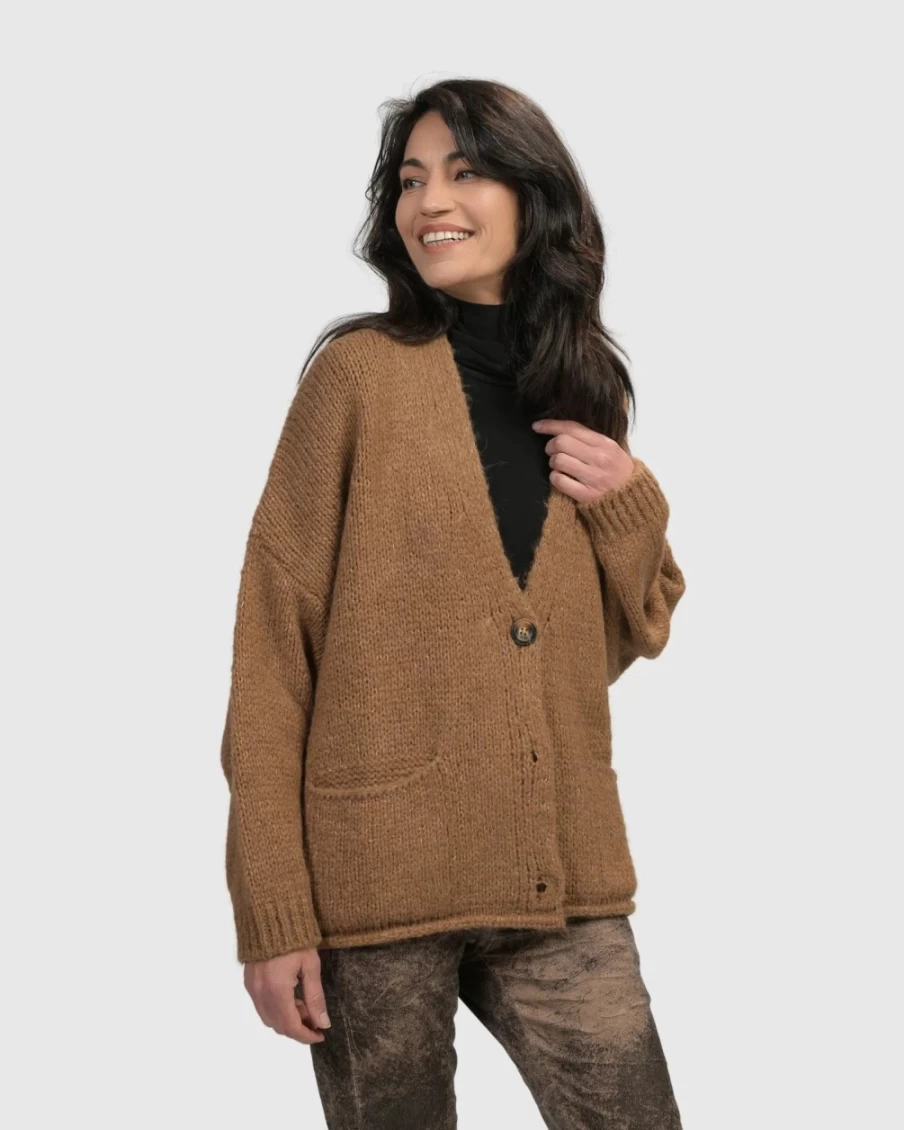 ALEMBIKA Women's Sylvia Crop Cardigan in Sepia - Soft Knit Button-Up Sweater