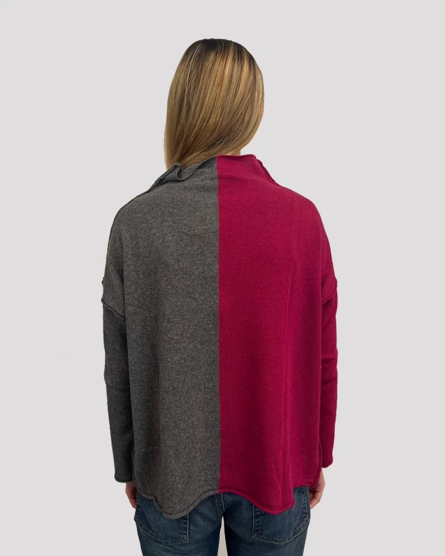ALEMBIKA Women's Ozai N Ku Split Screen Sweater in Ruby - Stylish Knit Pullover