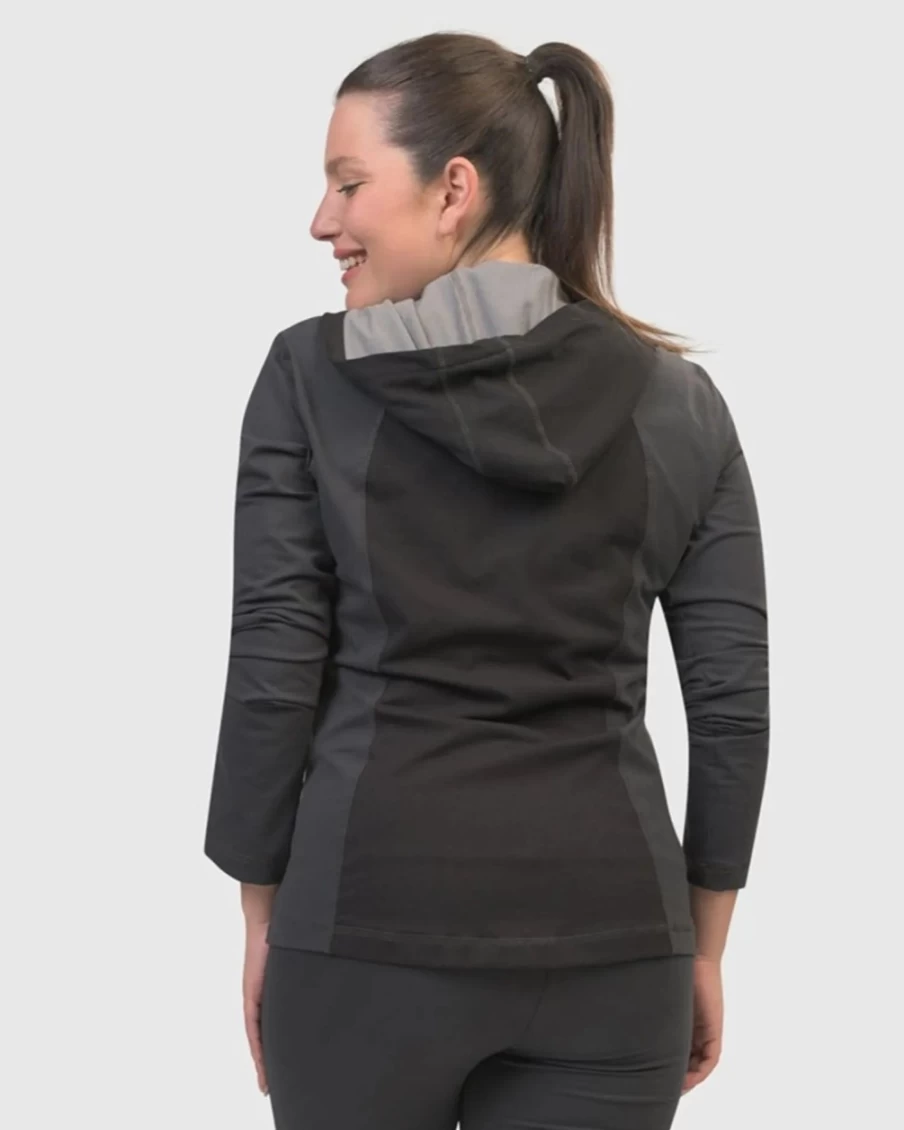 ALEMBIKA Women's Chi Contour Hooded Zip Jacket - Stylish Mixed Design Outerwear