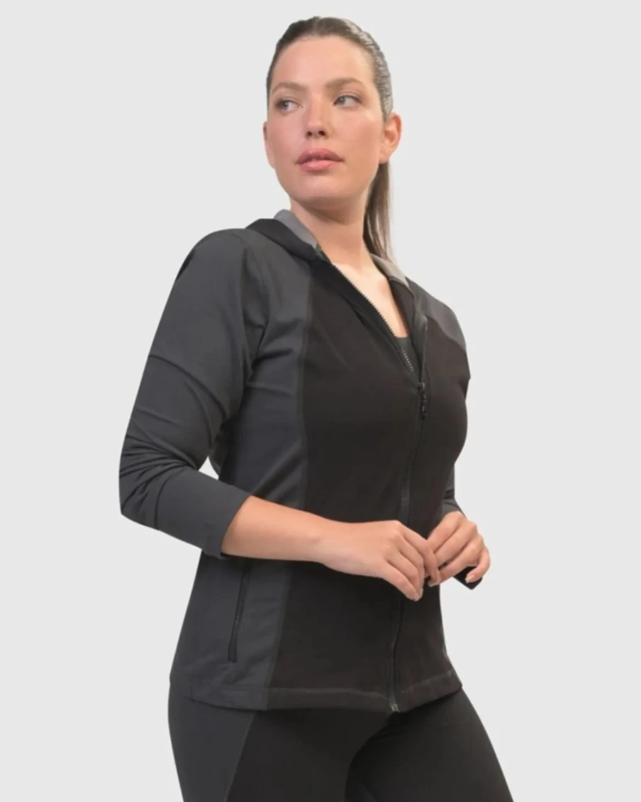 ALEMBIKA Women's Chi Contour Hooded Zip Jacket - Stylish Mixed Design Outerwear
