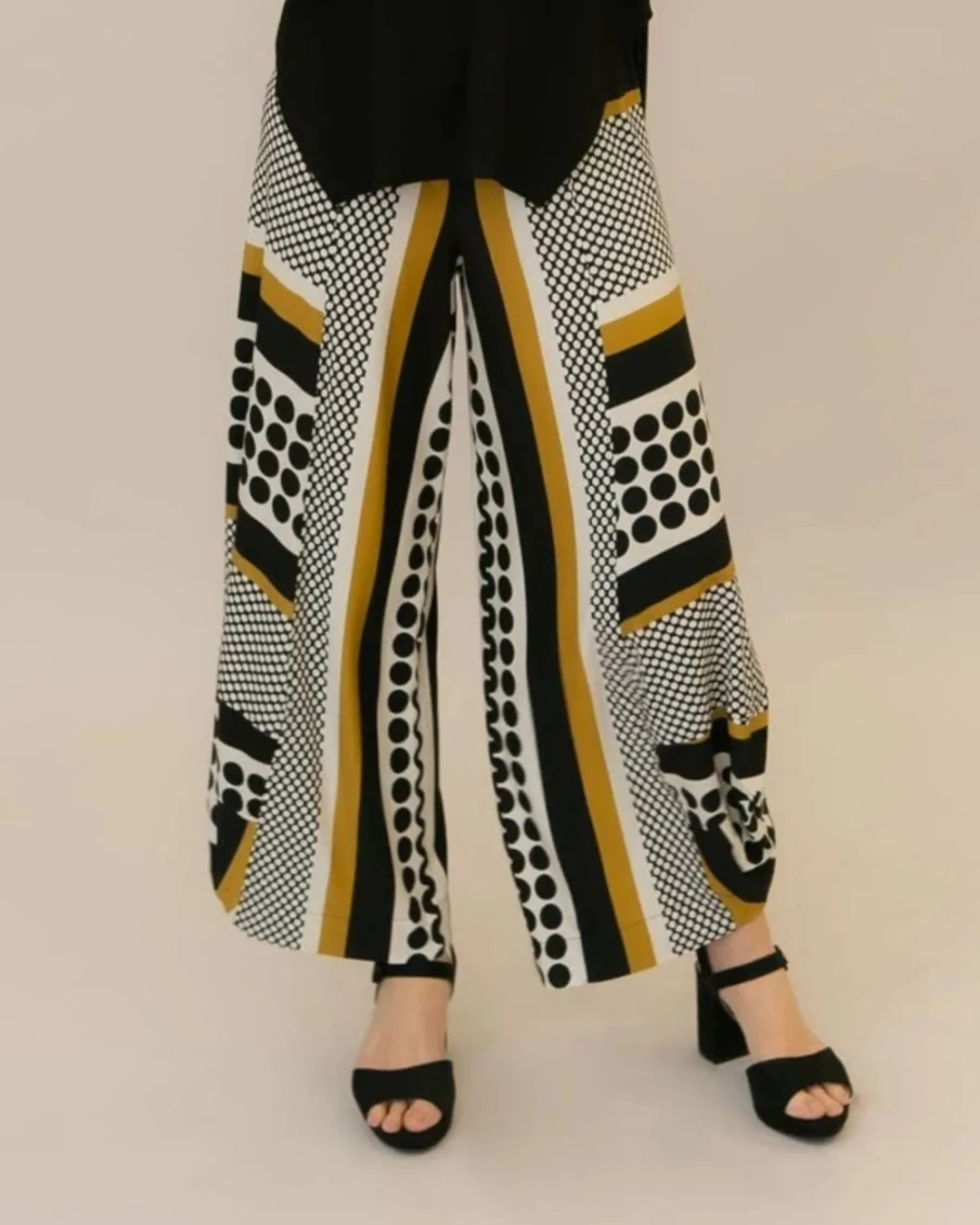 ALEMBIKA Women's Willa Punto Pants with Circle Designs - Stylish Boho Trousers