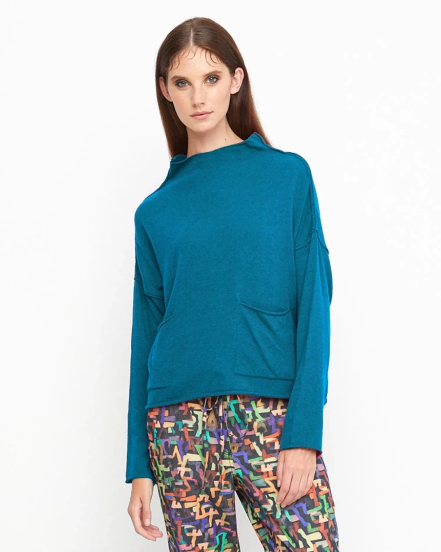ALEMBIKA Women's Ozai N Ku Techie Sweater Top in Petrol - Stylish Casual Knitwear