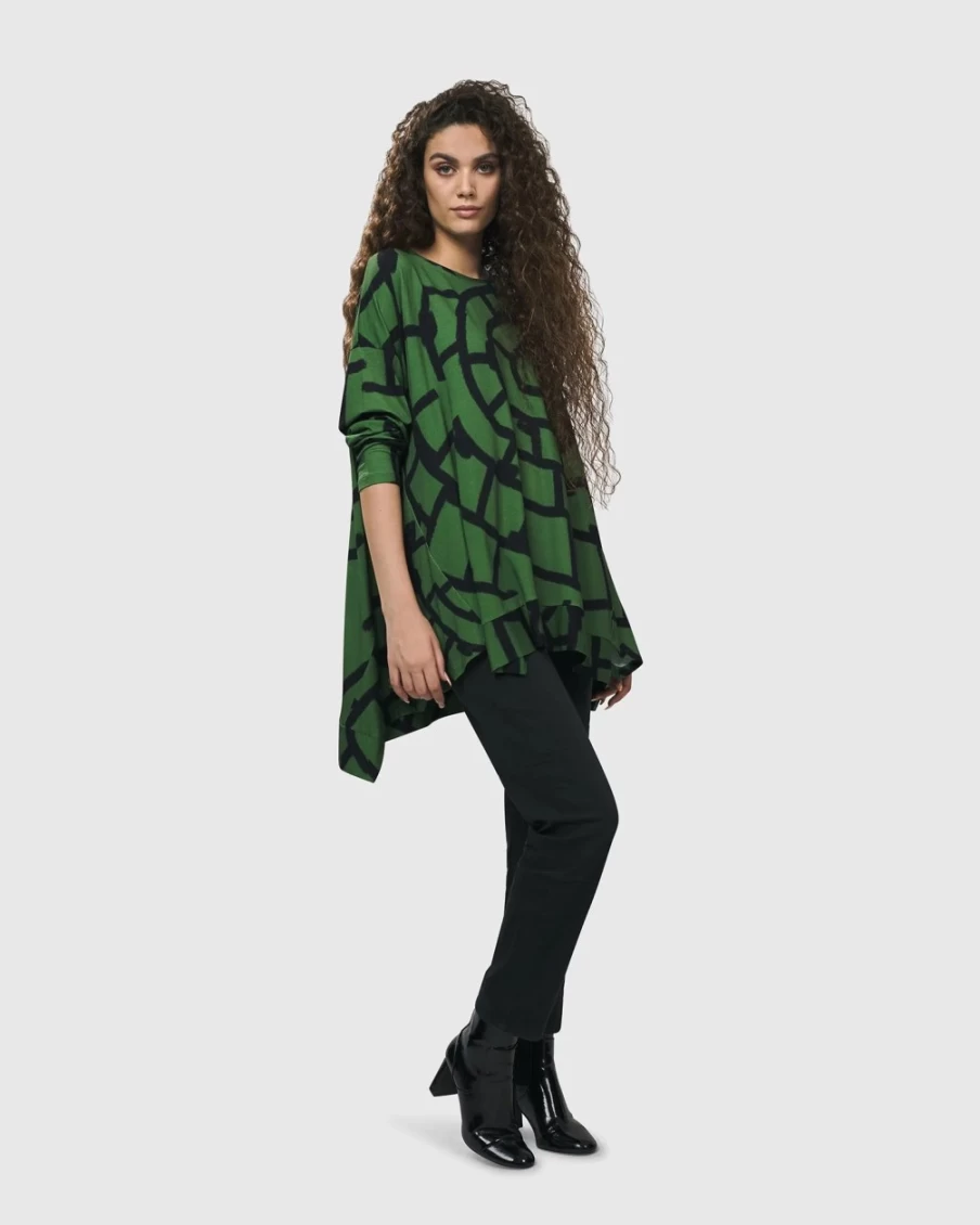 ALEMBIKA Women's Hypnotic Swing Tunic Top - Flowy Clover Print Boho Blouse