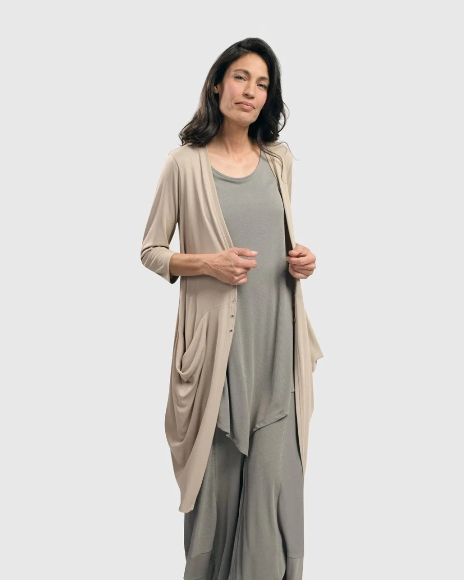 ALEMBIKA Women's Essential Draped Cocoon Jacket in Ecru - Elegant Oversized Outerwear
