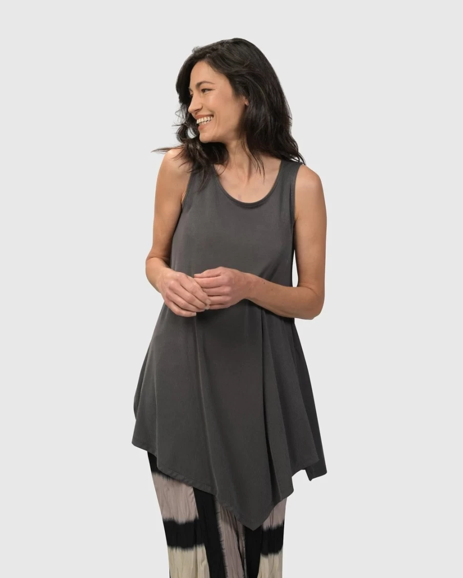 ALEMBIKA Women's Essential Joy Sleeveless Tunic Top in Grey - Lightweight Summer Blouse