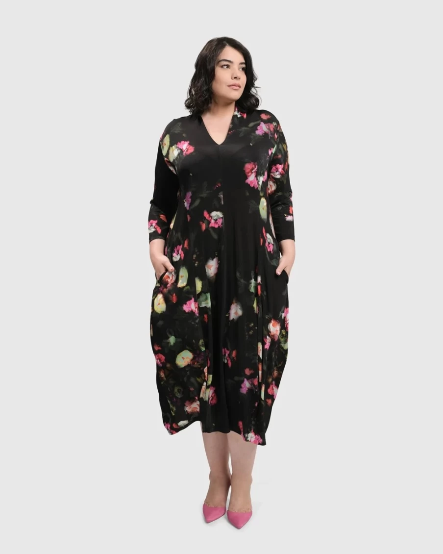 ALEMBIKA Women's Cocoon Dress - Floral Bouquet Print Elegant Party Wear