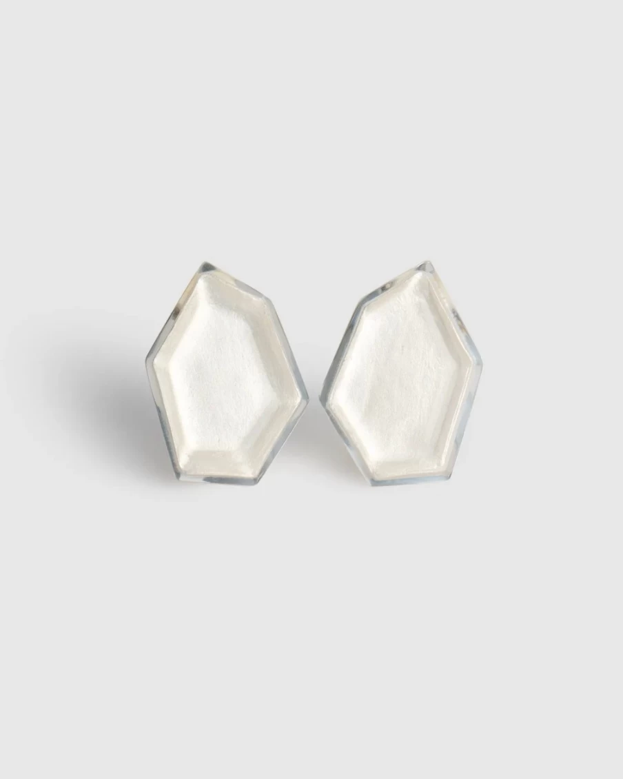 ALEMBIKA Frosted Ice Faceted Clip-On Earrings for Women – Crystal-Like Elegant Jewelry