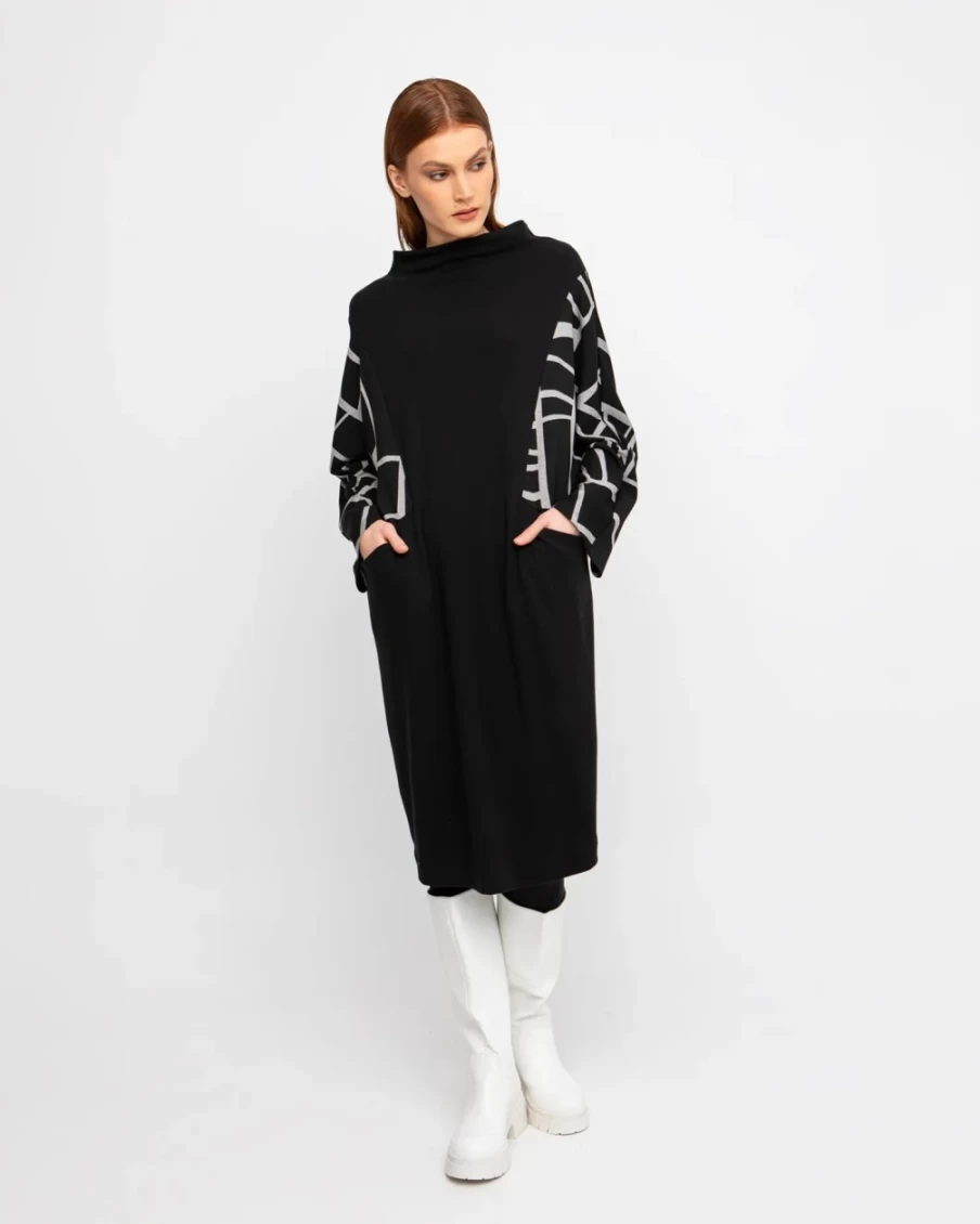 ALEMBIKA Women's Ozai N Ku Nocturne Midi Dress - Elegant Piano Print Flowy Boho Style