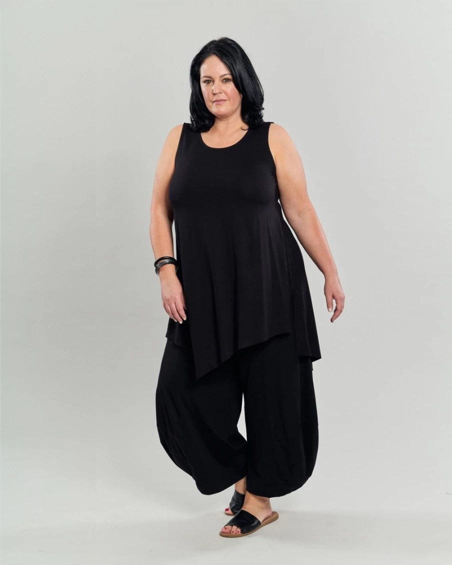 ALEMBIKA Women's Black Ani Sleeveless Tunic Top - Stylish Casual Summer Blouse