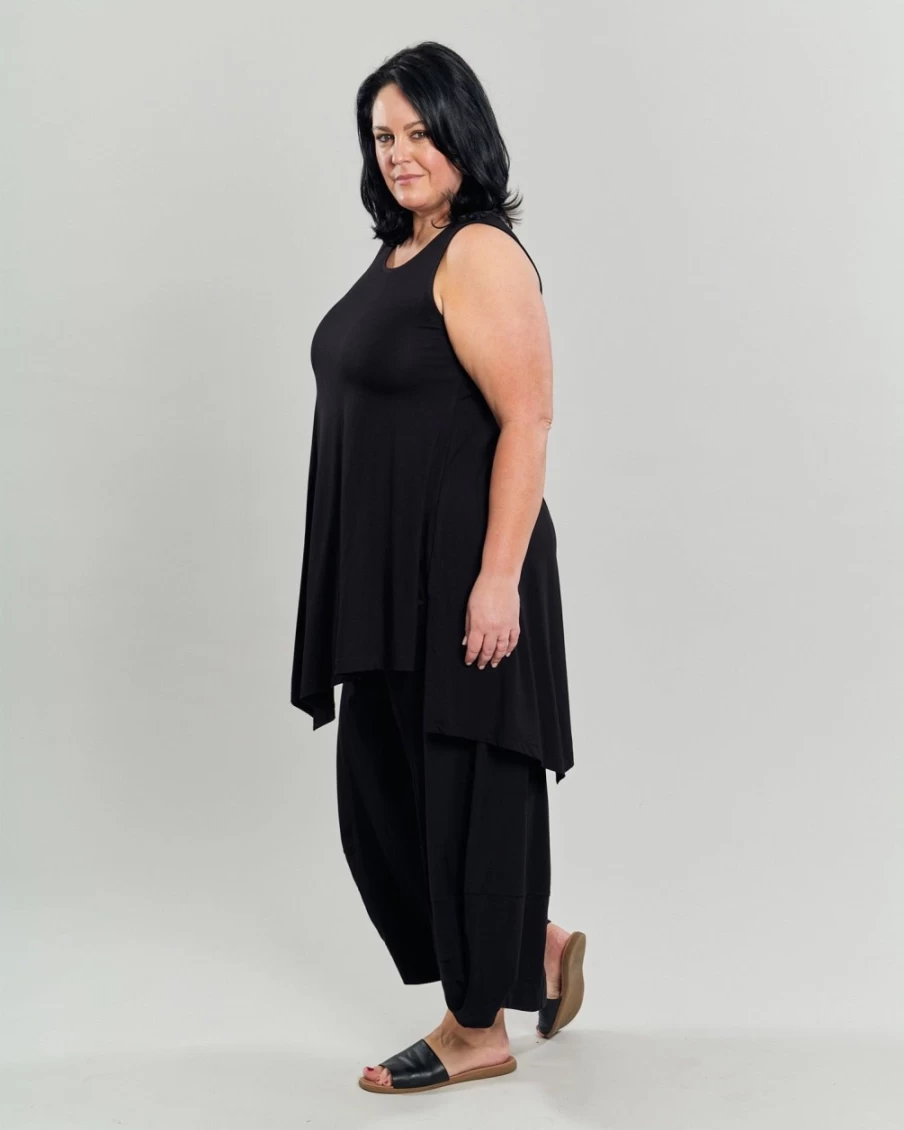 ALEMBIKA Women's Black Ani Sleeveless Tunic Top - Stylish Casual Summer Blouse