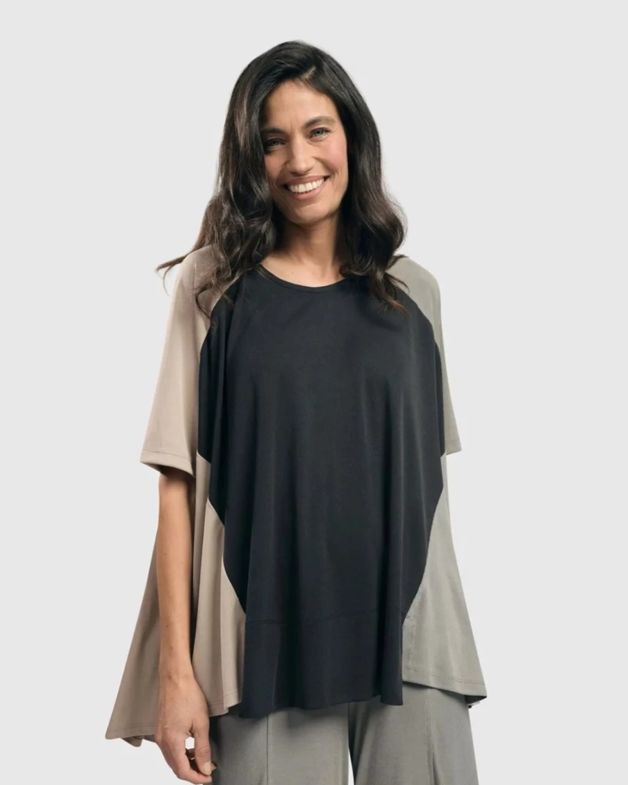 ALEMBIKA Women's Essential Colorblock Cupro Trapeze Top in Charcoal