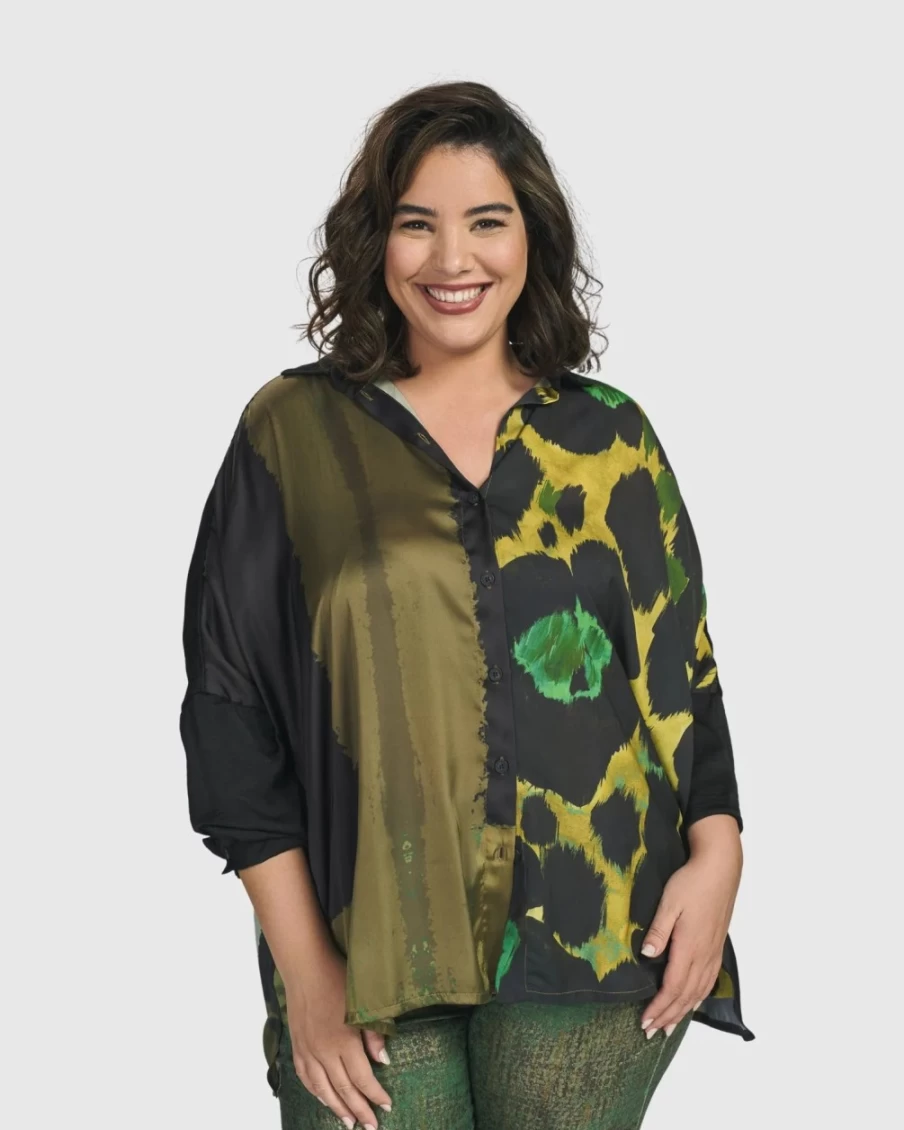 ALEMBIKA Women's Olive Al Fresco Button Down Blouse for Outdoor Style