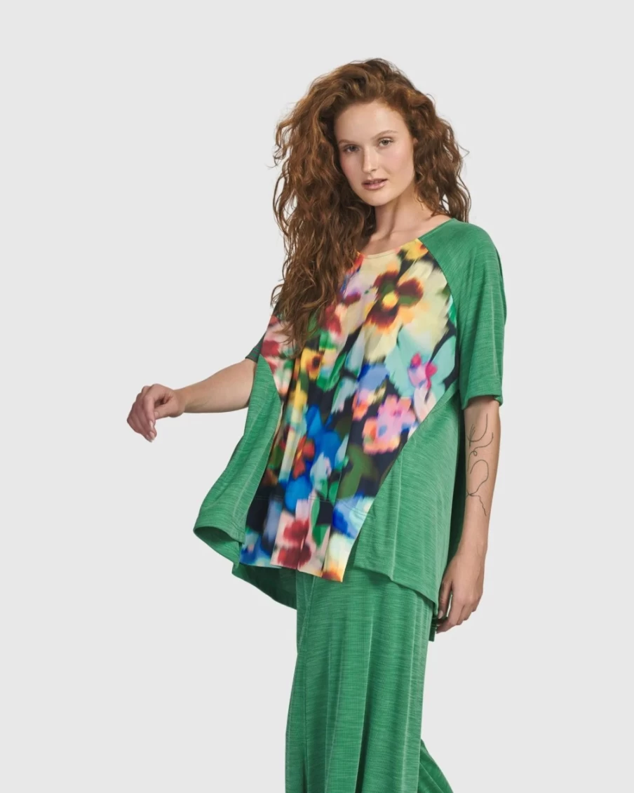 ALEMBIKA Women's Floral Forget-Me-Not Trapeze Top - Garden Inspired Blouse for Women