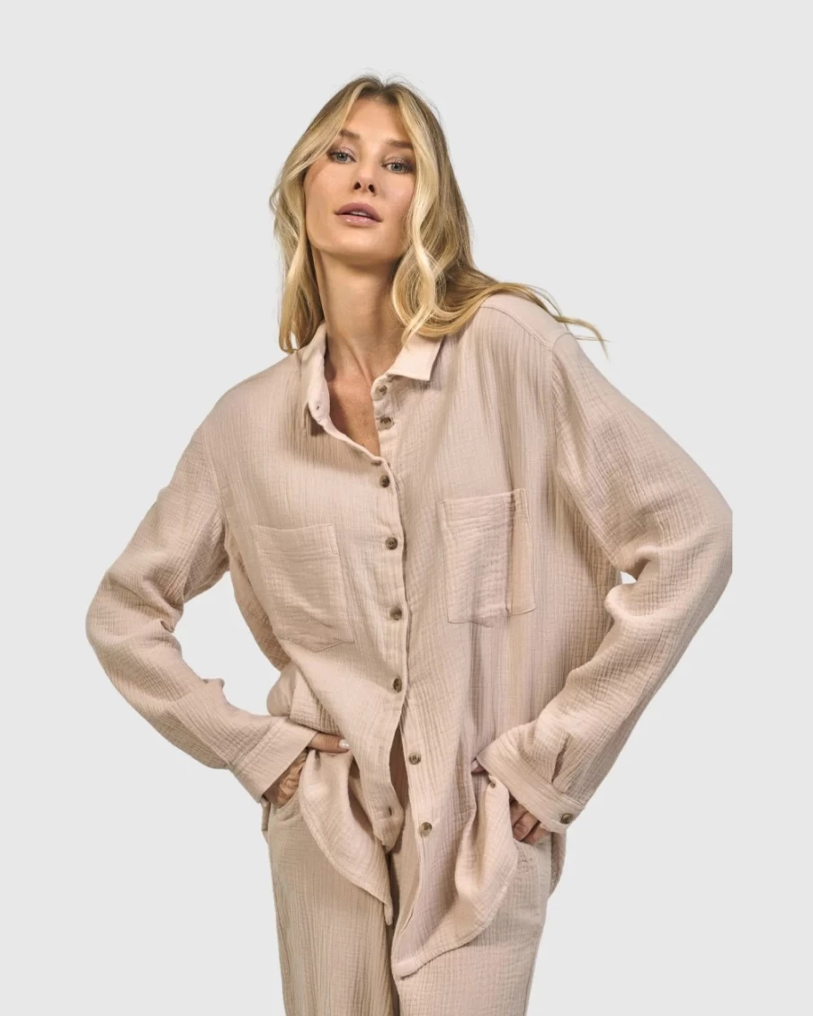 ALEMBIKA Women's Sand Button Down Shirt for Casual Recreation