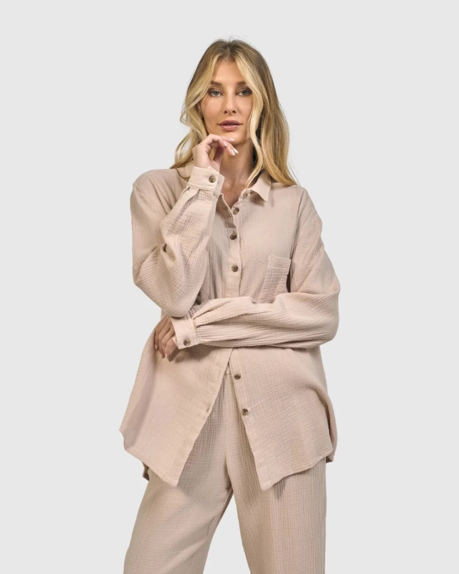 ALEMBIKA Women's Sand Button Down Shirt for Casual Recreation