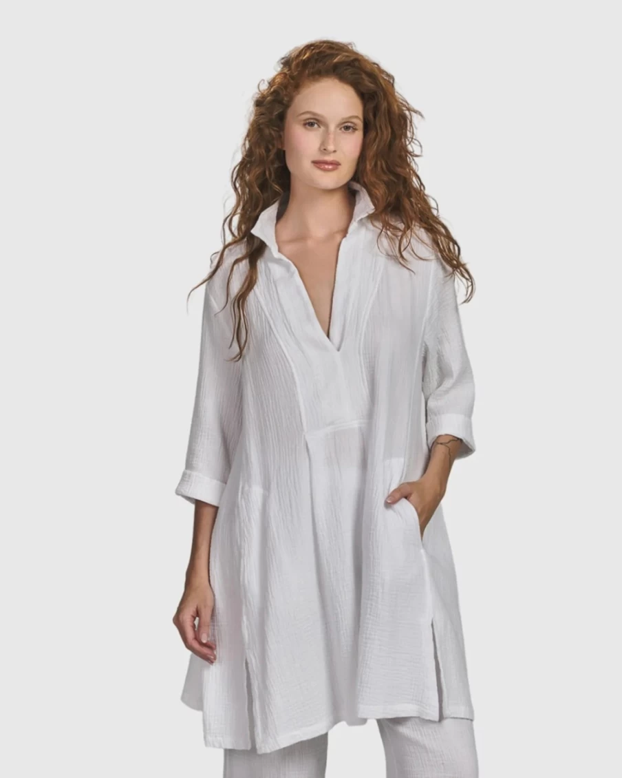 ALEMBIKA Women's White Recreation Tunic Top - Comfortable Casual Wear