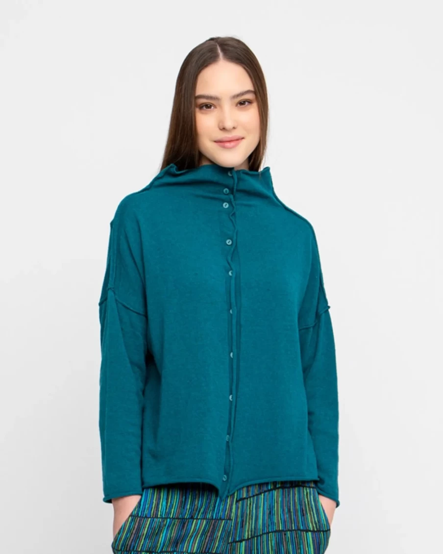 ALEMBIKA Women's Ozai N Ku Idealist Cardigan in Petrol - Stylish Longline Knit Sweater