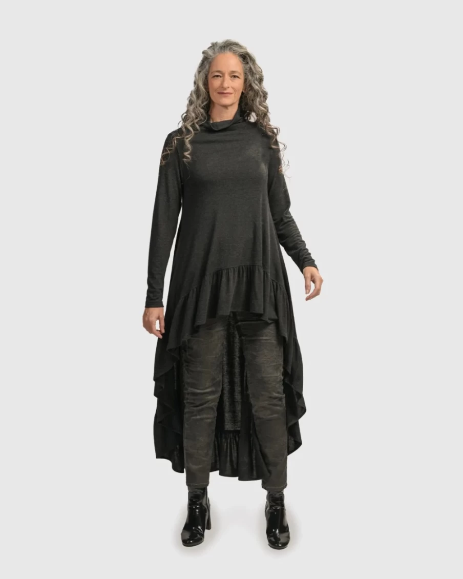 ALEMBIKA Women's Urban Hi-Lo Katniss Top in Charcoal - Stylish Asymmetrical Casual Blouse