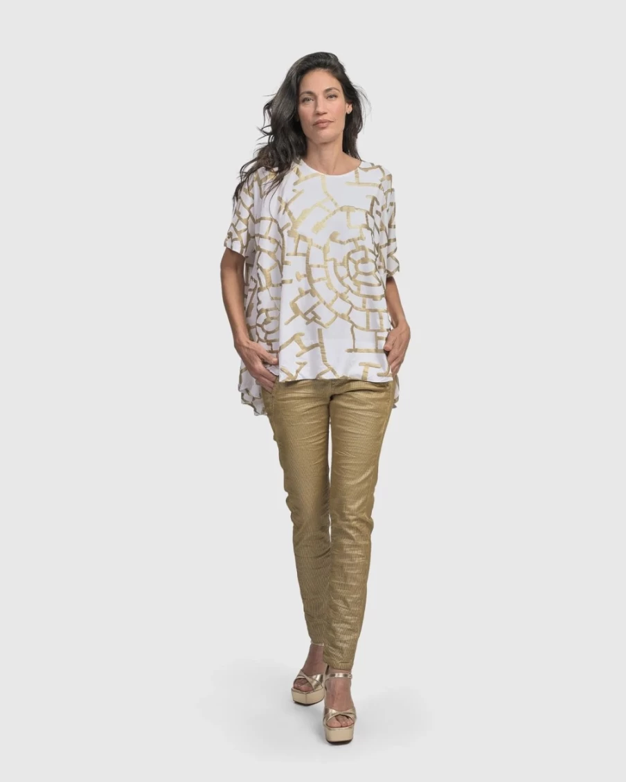 ALEMBIKA Women's Gold Hypnotic Swing Tunic Top - Elegant Boho Blouse for Women