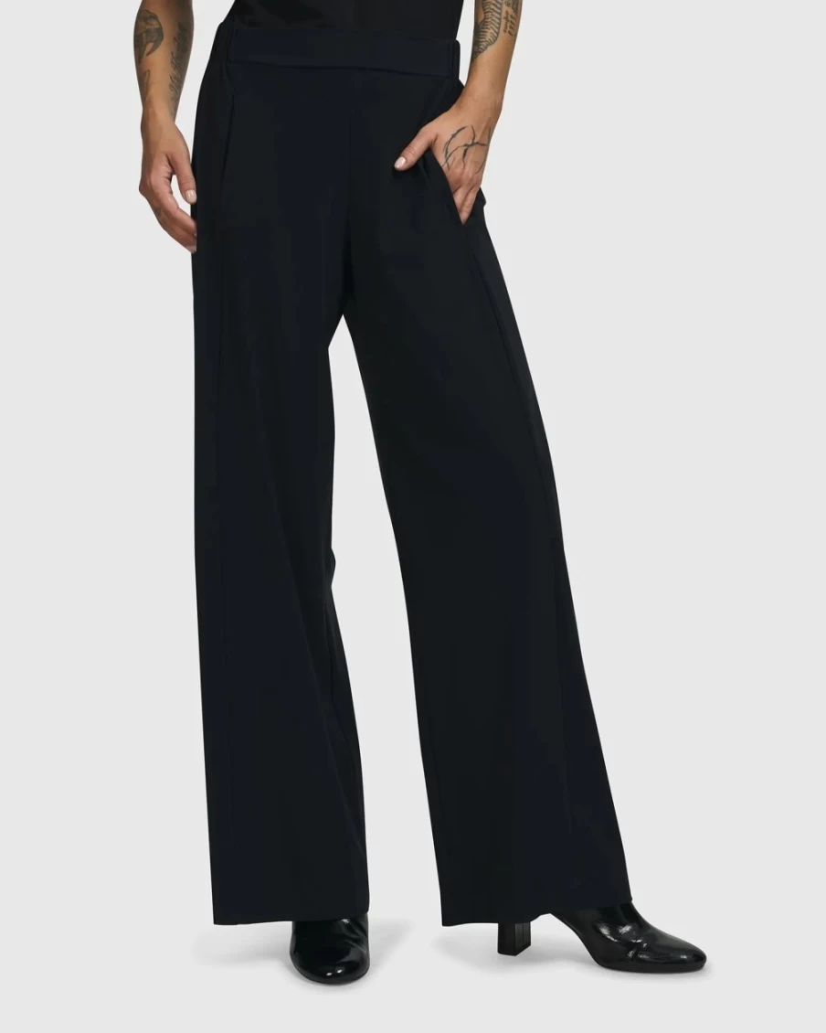ALEMBIKA Women's Trinity Straight Leg Pants - Classic Black Trousers for Women