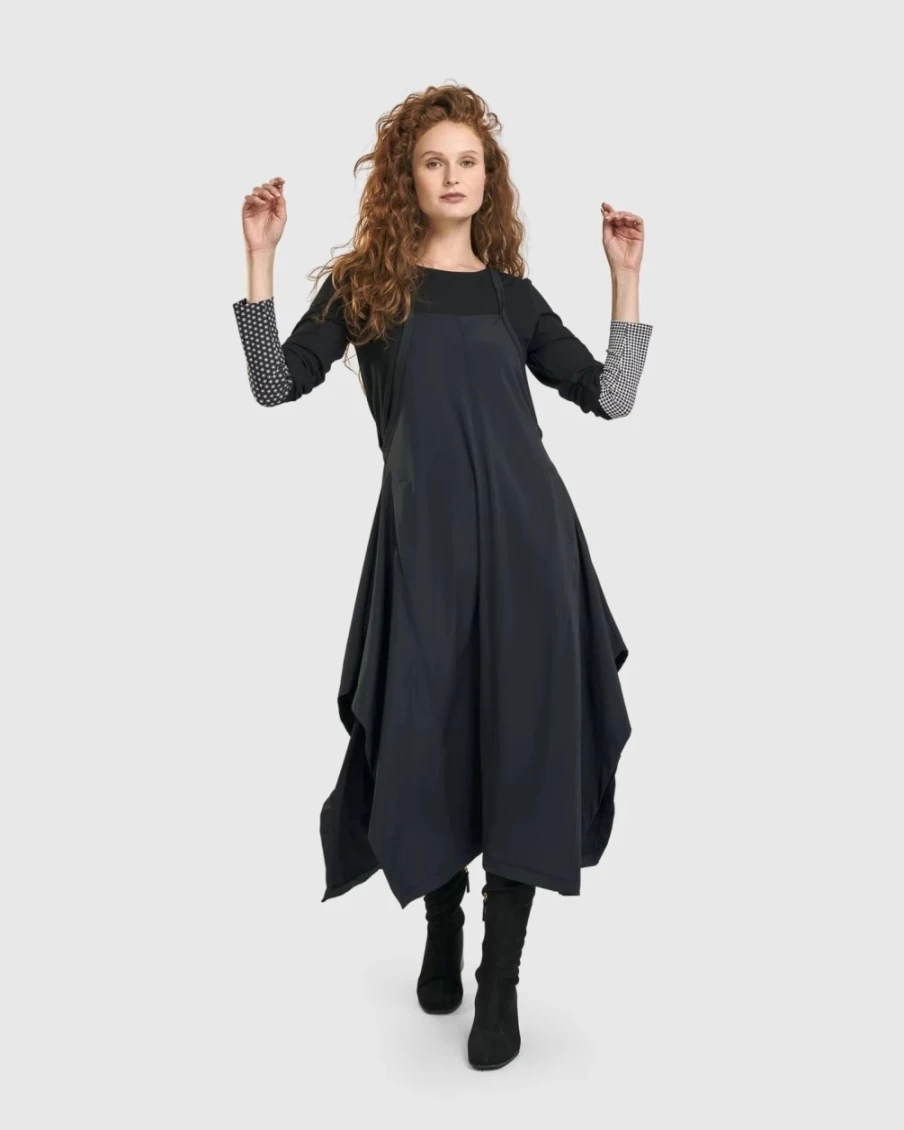 ALEMBIKA Women's Black Shelley Apron Dress - Stylish & Comfortable Kitchen Dress