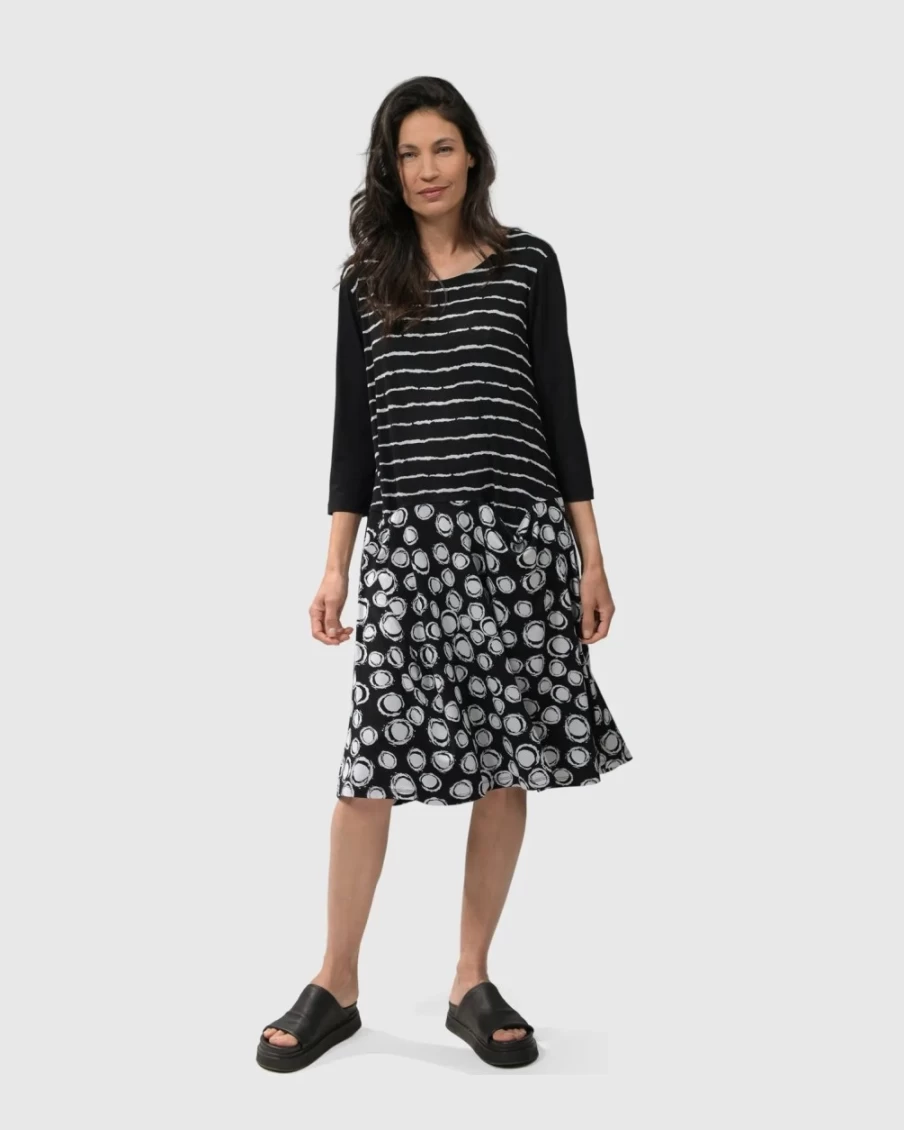 ALEMBIKA Women's Juniper Midi Dress - Stylish Mix Pattern Casual & Elegant Design