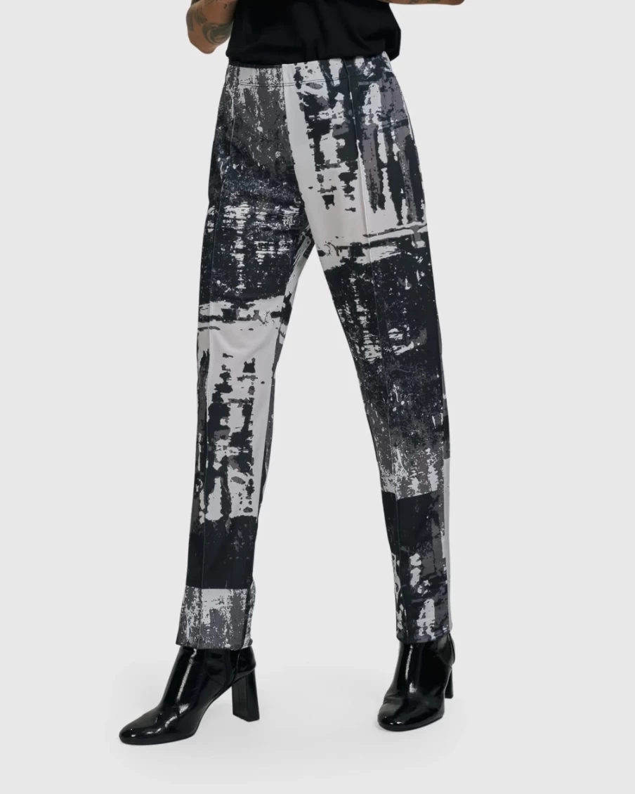 ALEMBIKA Women's Digi Slim Pants - Marble Print High-Waisted Tummy Control Yoga Trousers