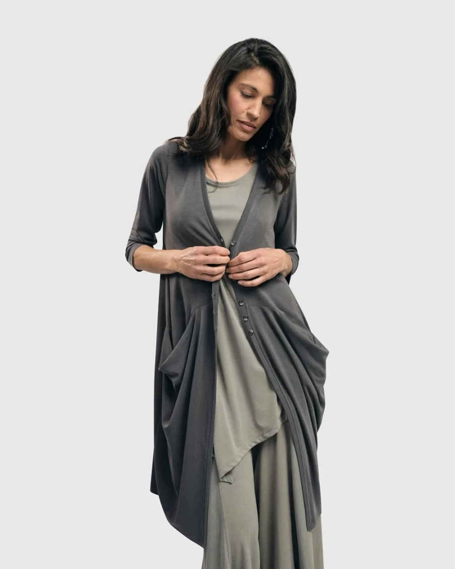 ALEMBIKA Women's Essential Draped Cocoon Jacket in Grey - Stylish Oversized Outerwear