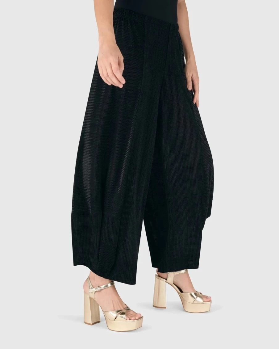 ALEMBIKA Women's Liv Punto Pants - Black Grid Pattern High-Waisted Trousers