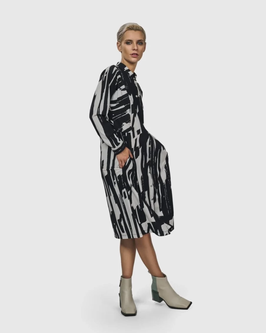 ALEMBIKA Women's Cyber Brush Print Shirt Dress - Stylish Casual Wear