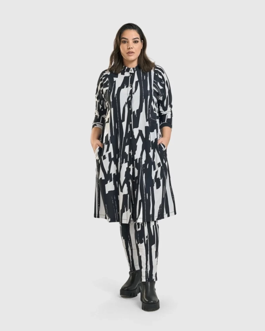 ALEMBIKA Women's Cyber Brush Print Shirt Dress - Stylish Casual Wear