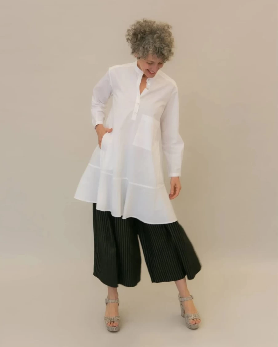 ALEMBIKA Women's Freedom Flounce Tunic Shirt - Elegant White Blouse for Women