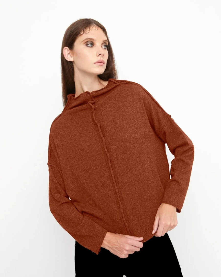 ALEMBIKA Women's Ozai N Ku Idealist Cardigan in Rust - Boho Chic Knit Sweater