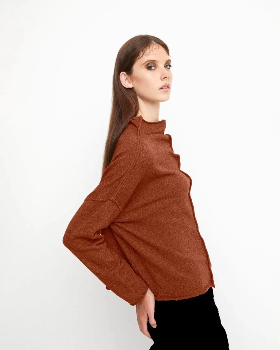 ALEMBIKA Women's Ozai N Ku Idealist Cardigan in Rust - Boho Chic Knit Sweater