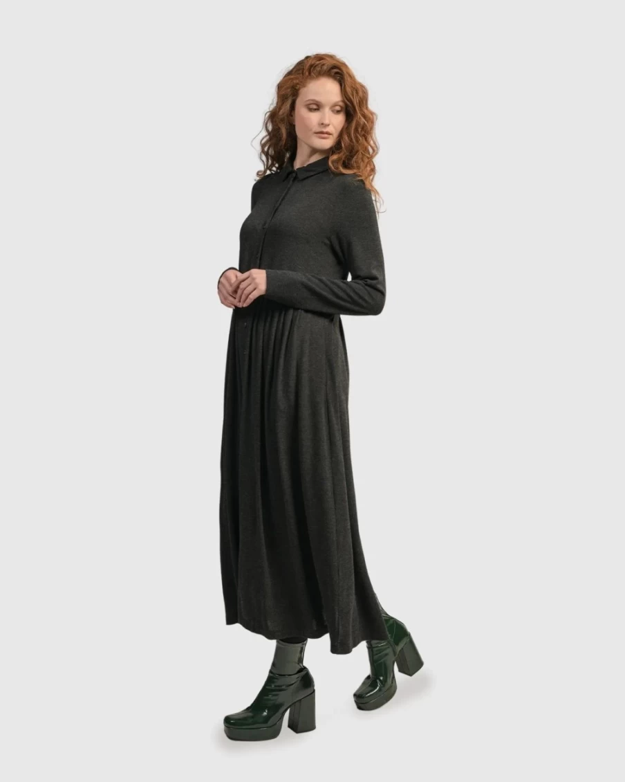 ALEMBIKA Women's Urban Spice Of Life Maxi Dress in Charcoal - Boho Chic Long Dress