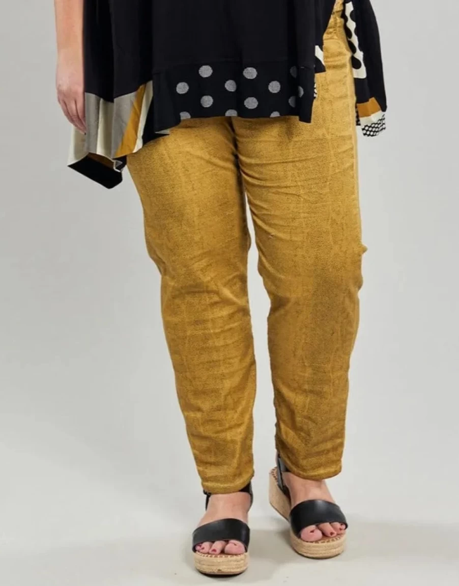 ALEMBIKA Women's Paradise Punto Pants in Gold - High-Waisted Luxury Trousers