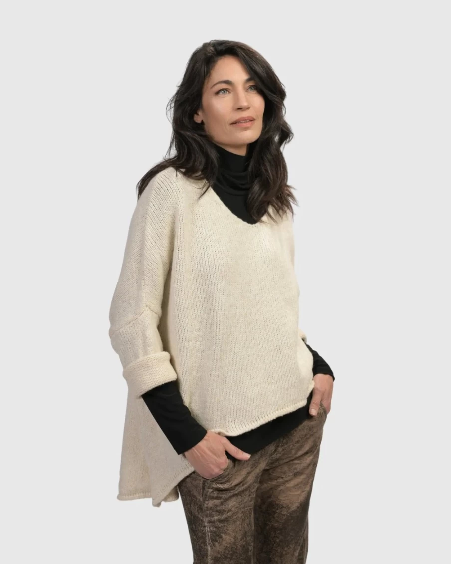 ALEMBIKA Women's Cream Siesta Oversized Sweater - Soft Knit Comfortable Pullover
