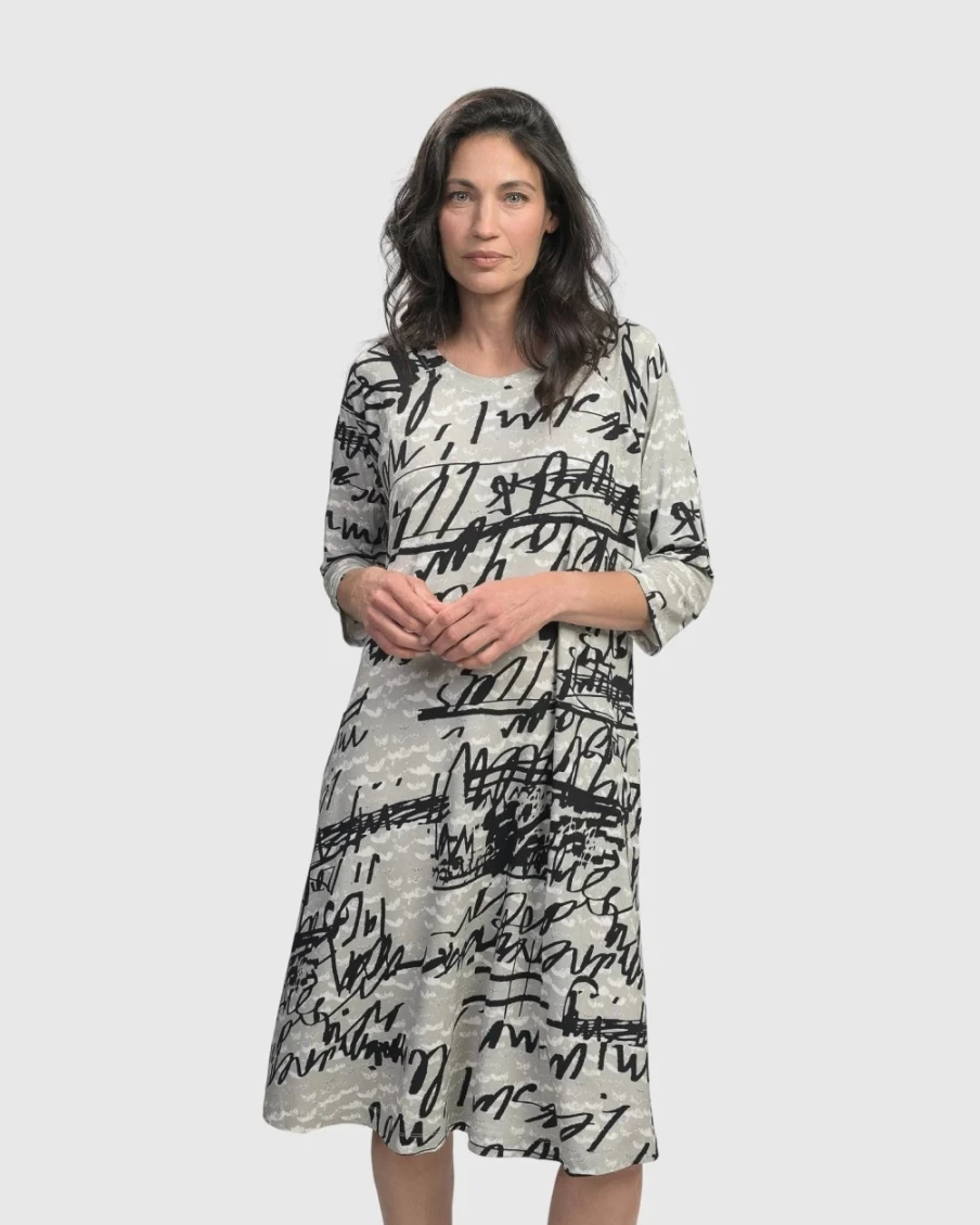 ALEMBIKA Women's Flirty A-Line Dress with Script Detail - Elegant Feminine Style