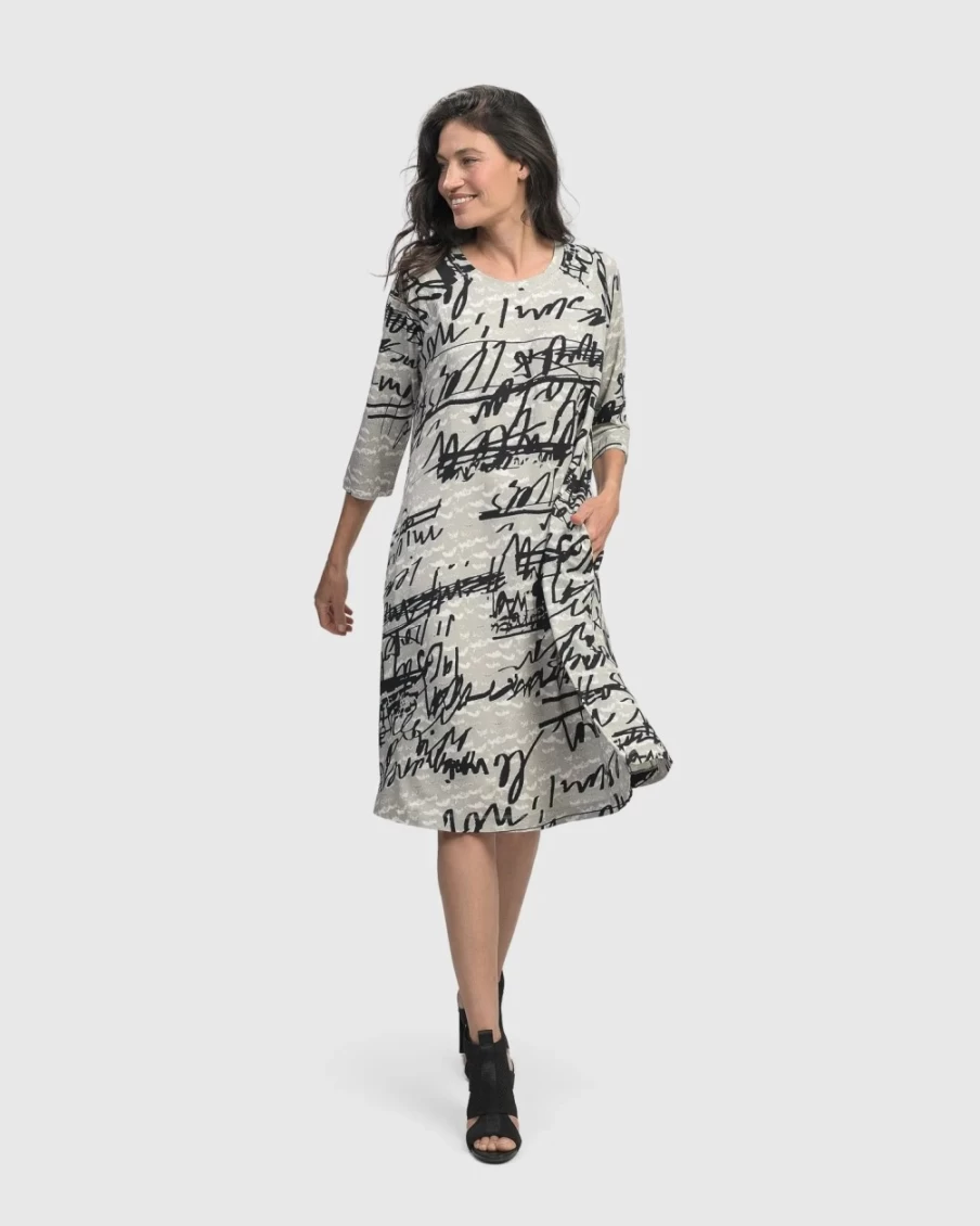 ALEMBIKA Women's Flirty A-Line Dress with Script Detail - Elegant Feminine Style