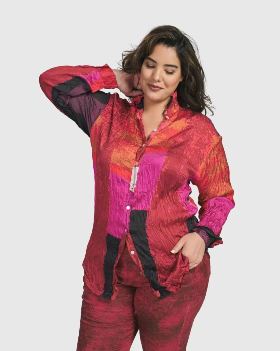 ALEMBIKA Women's Magenta Sunset Strip Button Down Shirt for Casual Wear
