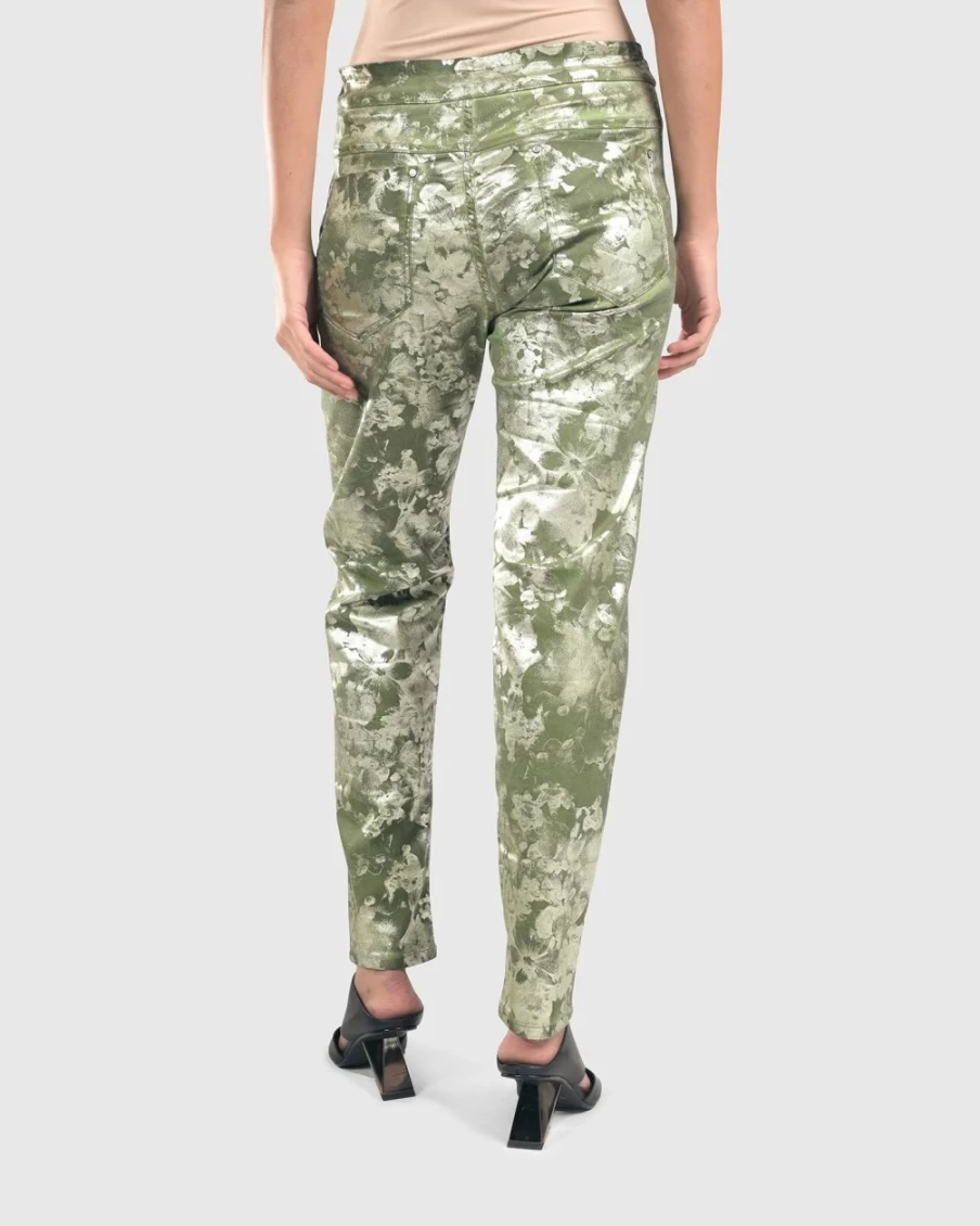 ALEMBIKA Women's Floral Iconic Stretch Jeans in Olive - Comfort Fit High Waisted Denim Pants