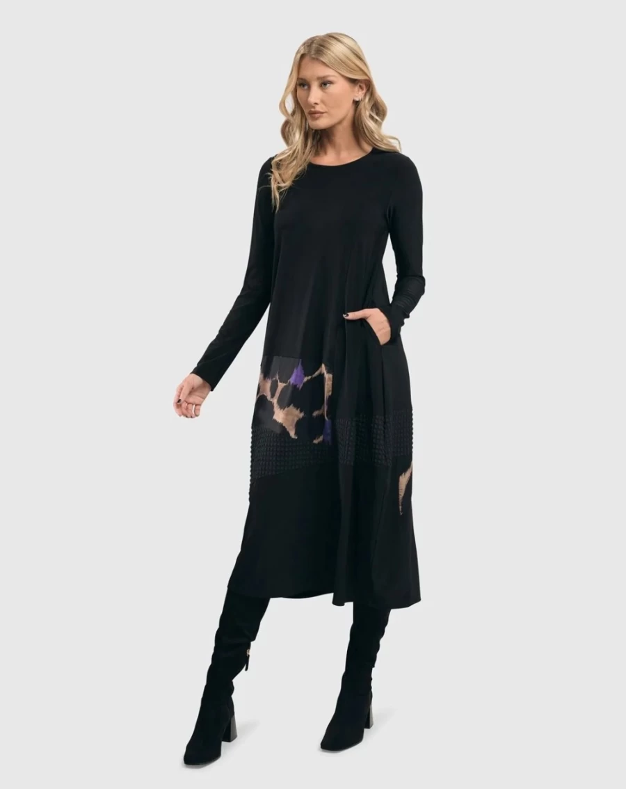 ALEMBIKA Women's Amethyst Mixed Media Cocoon Dress - Multi Color Bohemian Elegant Style