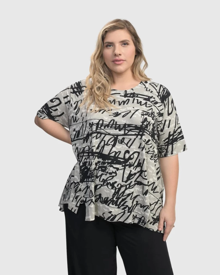"ALEMBIKA Women's Flirty Swing T-Shirt with Playful Script Design"