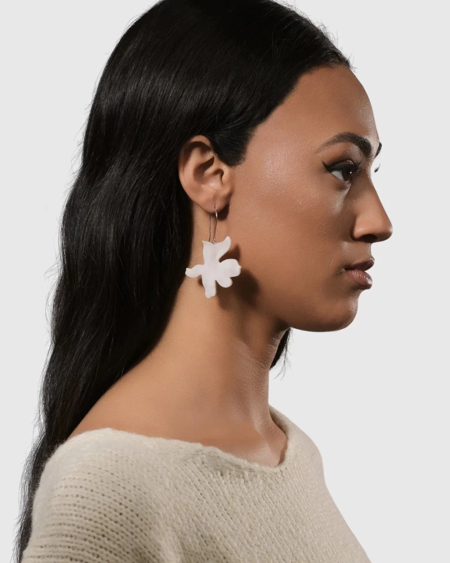 ALEMBIKA Women's Lotus Dangle Earrings in Oat – Boho Chic Handcrafted Jewelry
