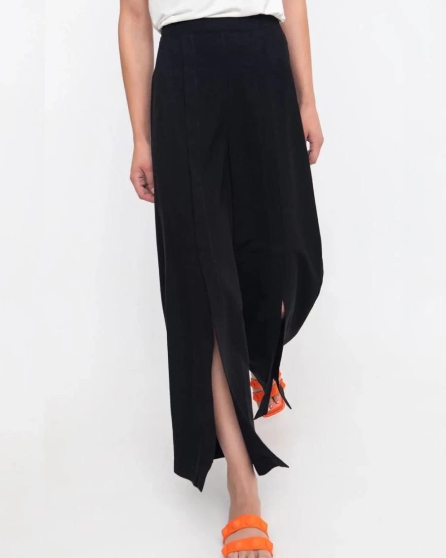 ALEMBIKA Women's Ozai N Ku High-Slit Flare Pants - Elegant Black Wide-Leg Trousers