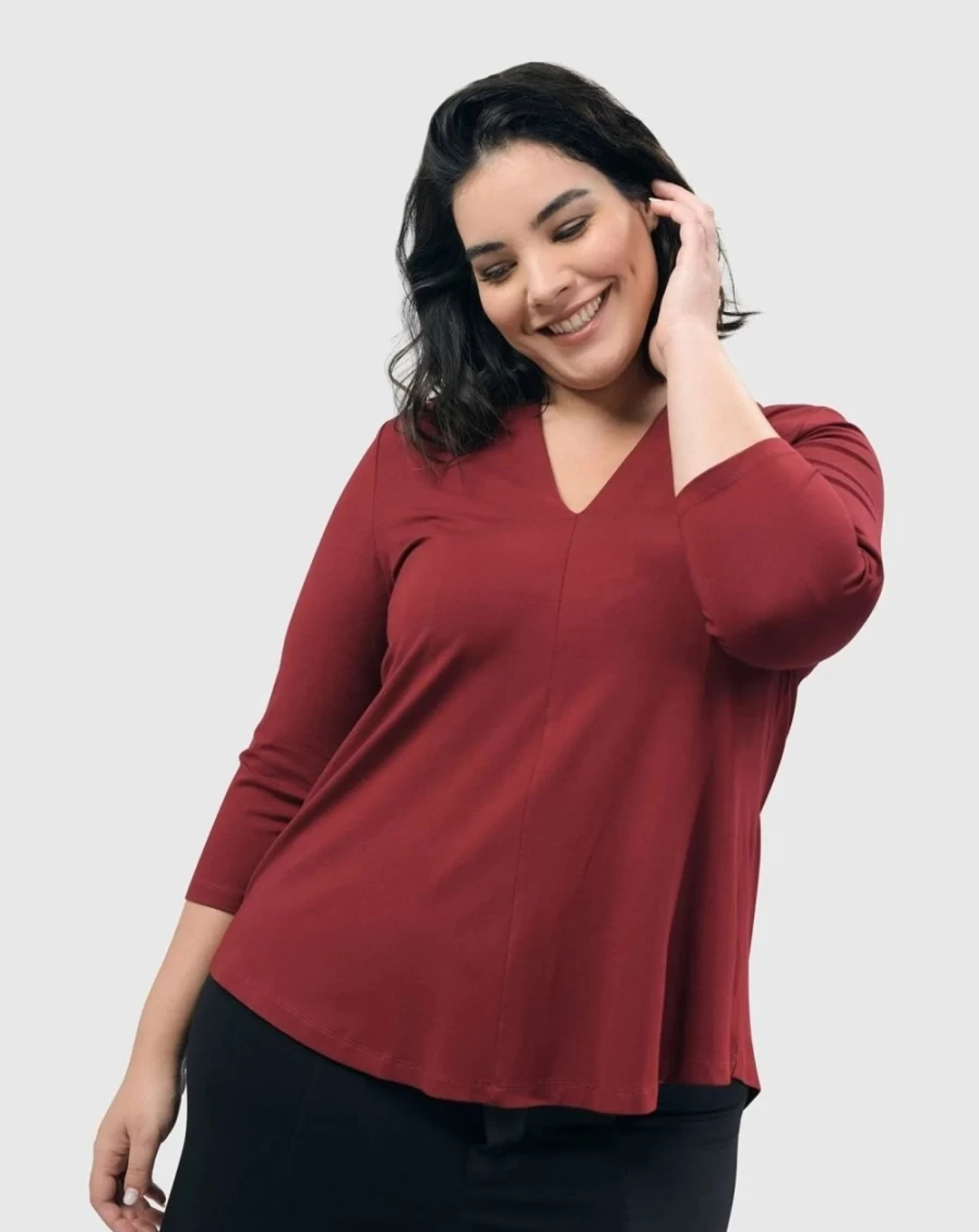 ALEMBIKA Women's Essential V-Neck Top in Plum - Soft Casual Tee for Everyday Wear