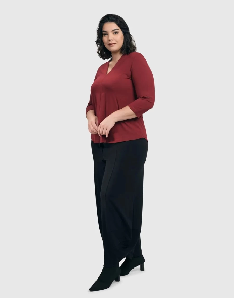 ALEMBIKA Women's Essential V-Neck Top in Plum - Soft Casual Tee for Everyday Wear