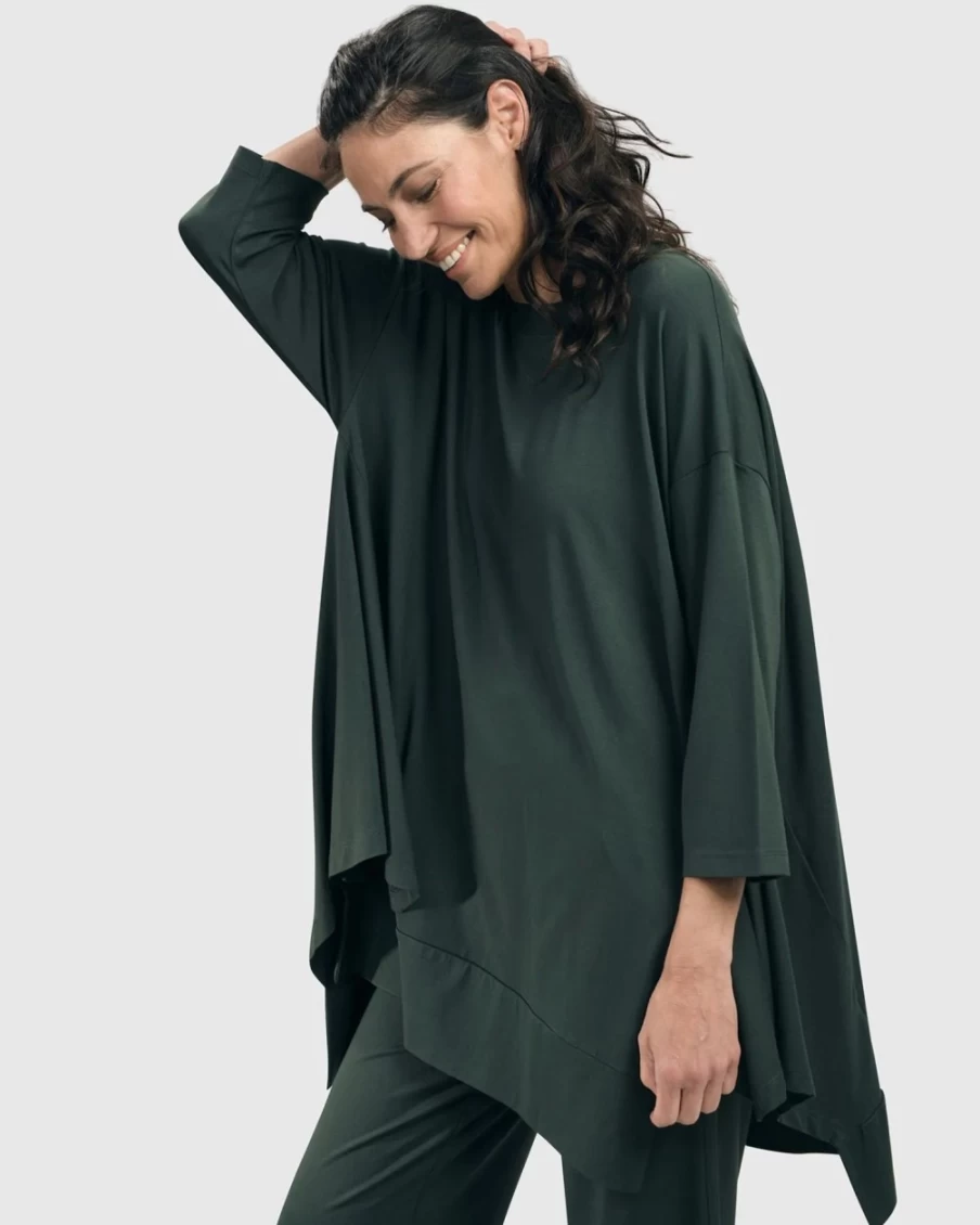 ALEMBIKA Women's Green Essential Oversized Trapeze Top - Comfortable Loose Fit Blouse