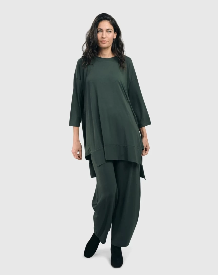 ALEMBIKA Women's Green Essential Oversized Trapeze Top - Comfortable Loose Fit Blouse