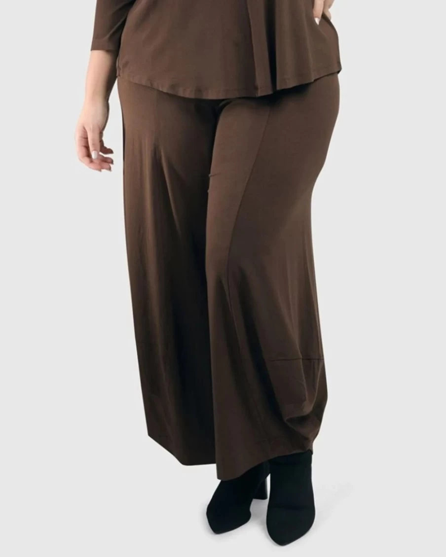 ALEMBIKA Women's Essential Punto Pants in Coffee - Comfortable High-Waisted Trousers